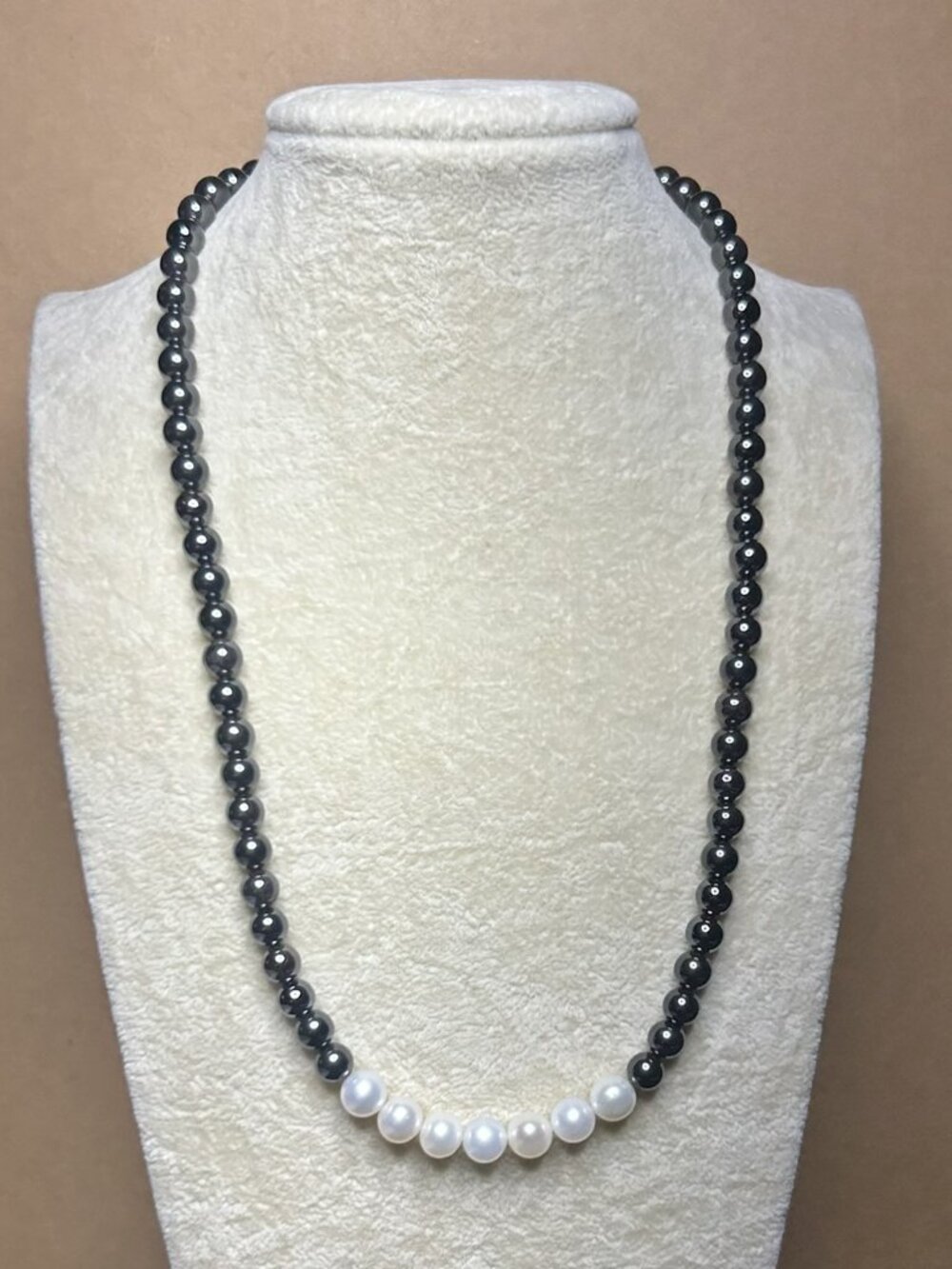 Hematite Beads and Cultured Pearls Necklace.